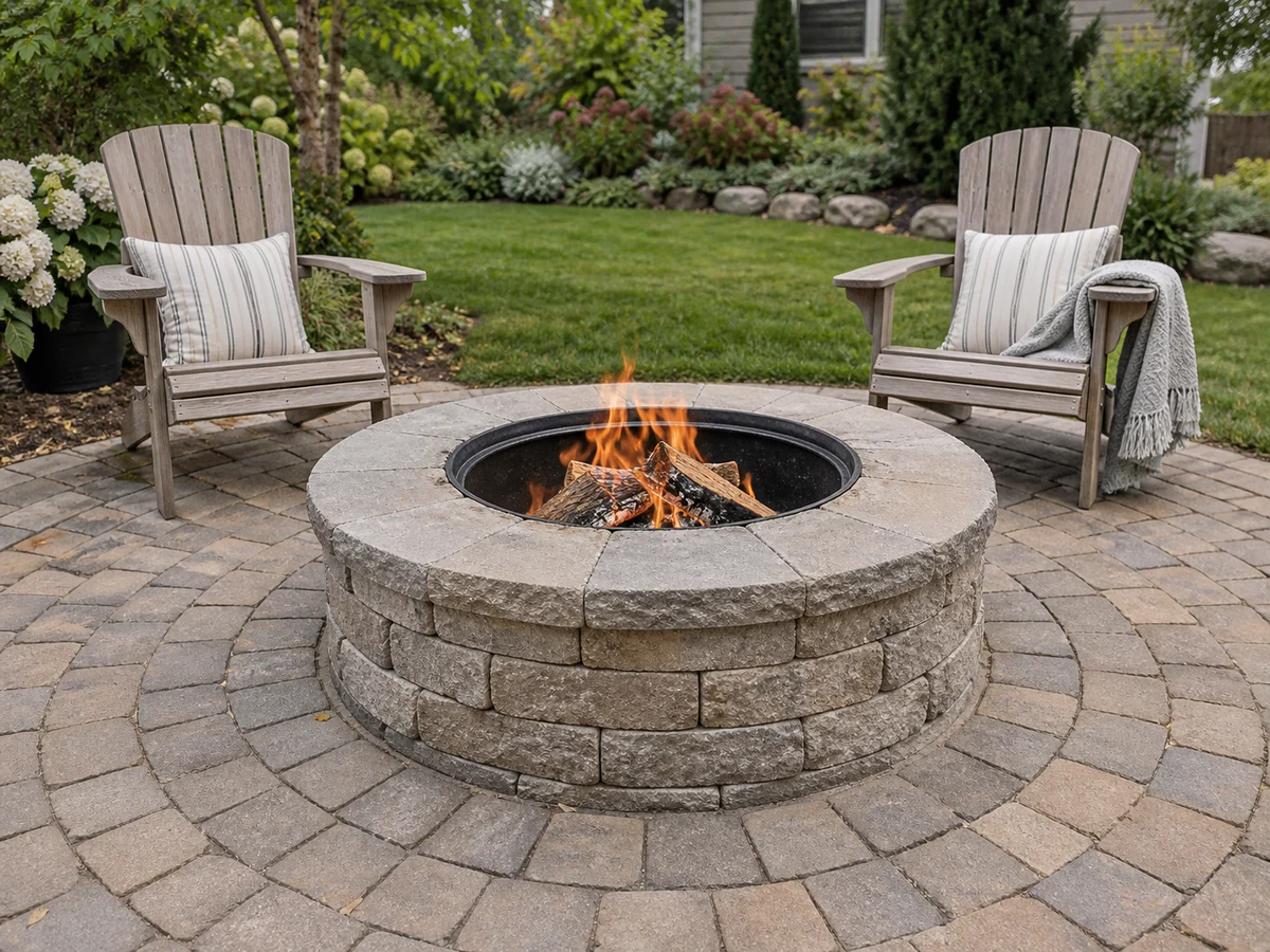 Circular stone fire pit — illustrative concept