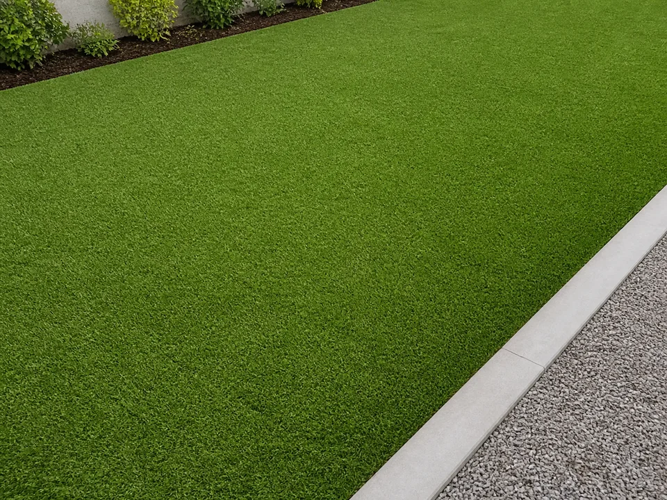 Artificial turf with a neatly finished edge — illustrative concept