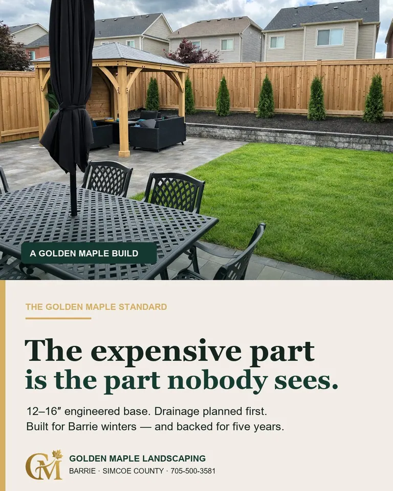 Instagram post from goldenmaplelandscaping.ca, August 2026: A patio can look perfect on day one.